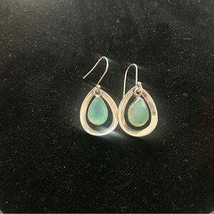 Aqua Chalcedony Teardrop Earrings Circled in 925 Sterling Silver